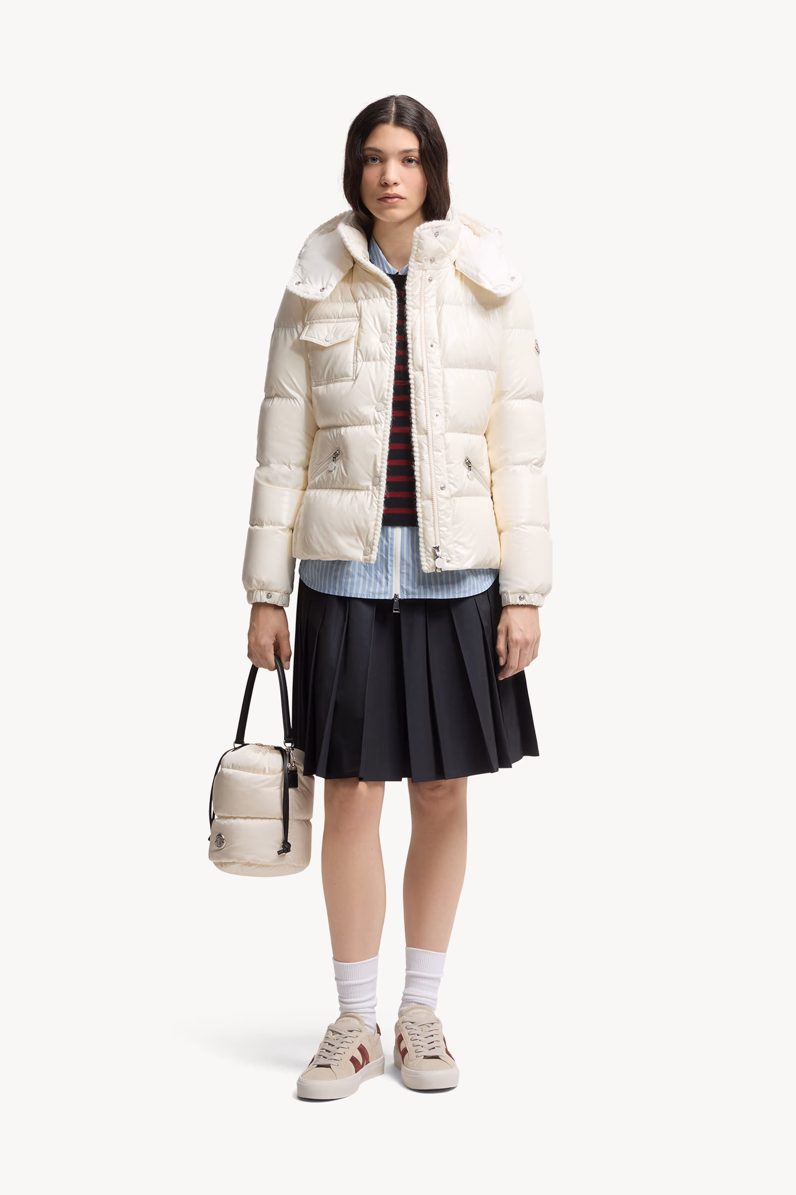 Glareins Braided Trim Hooded Short Down Jacket Women White Moncler 0